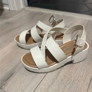 Soda White Platform Sandals with Crossover Straps